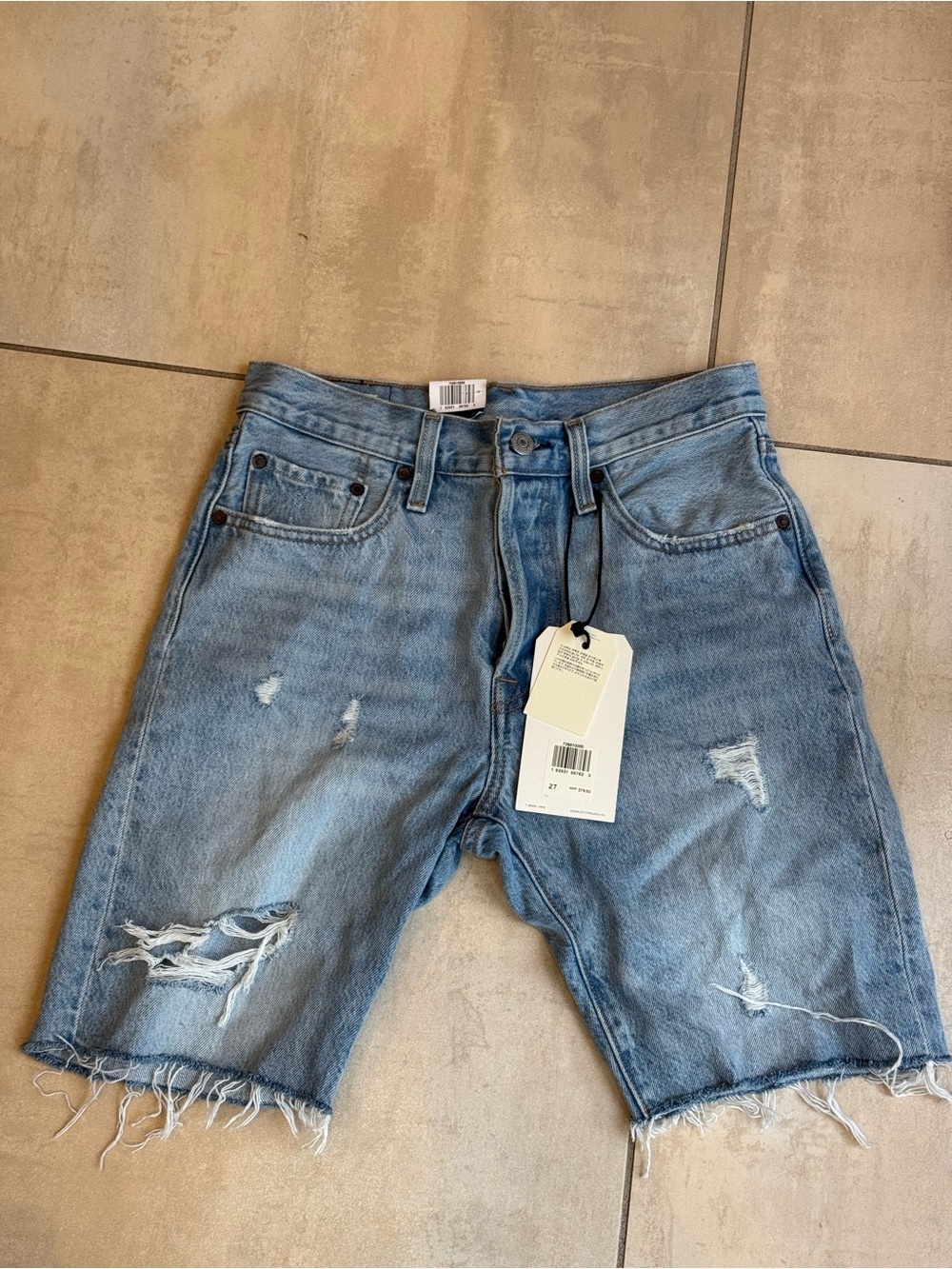 Levi's Light Blue Distressed Denim Shorts